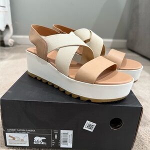 Sorel Cameron Platform Slingback Sandal in Tan and Off-White size 8